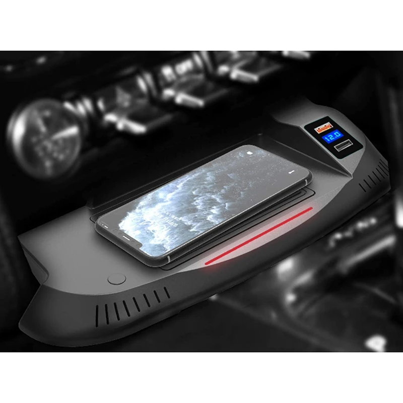 

Car Wireless Charger Mount for Ford Mustang 2014-2019 QC 3.0 Fast Charging Compatible