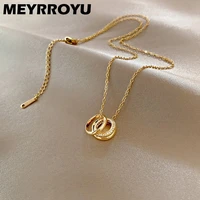 meyrroyu stainless steel round circle ring pendant necklace for women korean fashion simple clavicle chain jewelry accessories