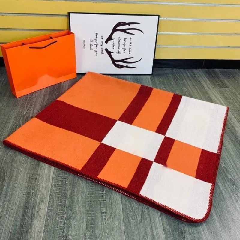 Manta de lujo de Cachemira a cuadros H, chal de lana suave, colcha c&aacute;lida port&aacute;til de invierno en la cama, manta de punto de lana, regalo de Navidad-4