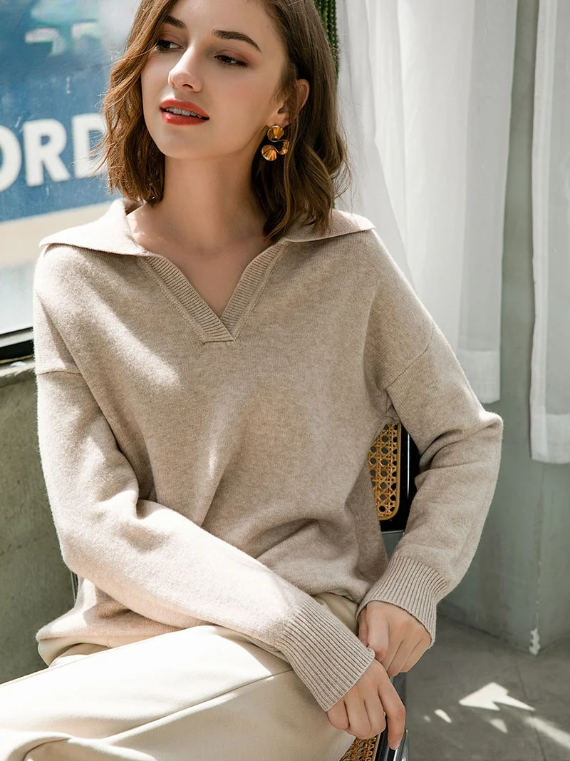 

Autumn Winter polo collar oversize thick Sweater pullovers Women 2021 loose cashmere Sweater Pullover female Long Sleeve