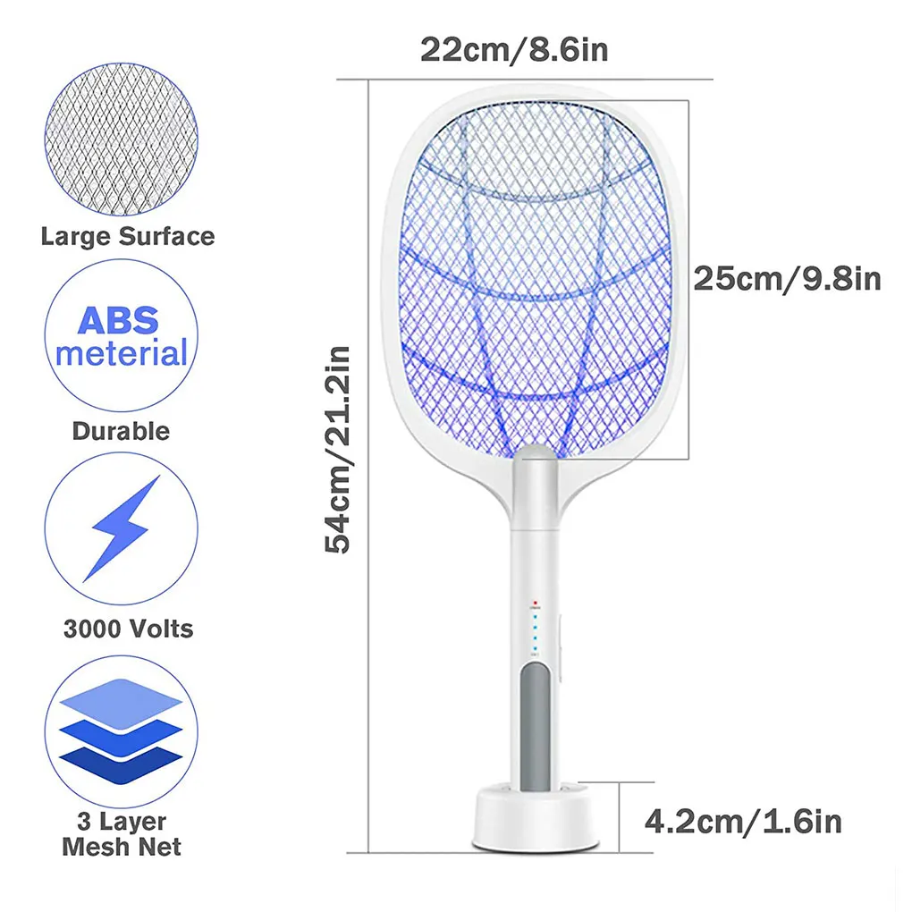

WD-947 Electric Fly Swatter Bug Zapper Mosquito Racket LED Fly Killer USB 1200mAh Rechargeable Portable Insect Pest Control ABS