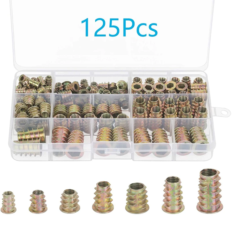 

125pcs/Sets M6 M8 M10 Zinc Alloy Iron Inside Carbon Steel Hex Socket Drive Insert Nuts Threaded For Wood Furniture