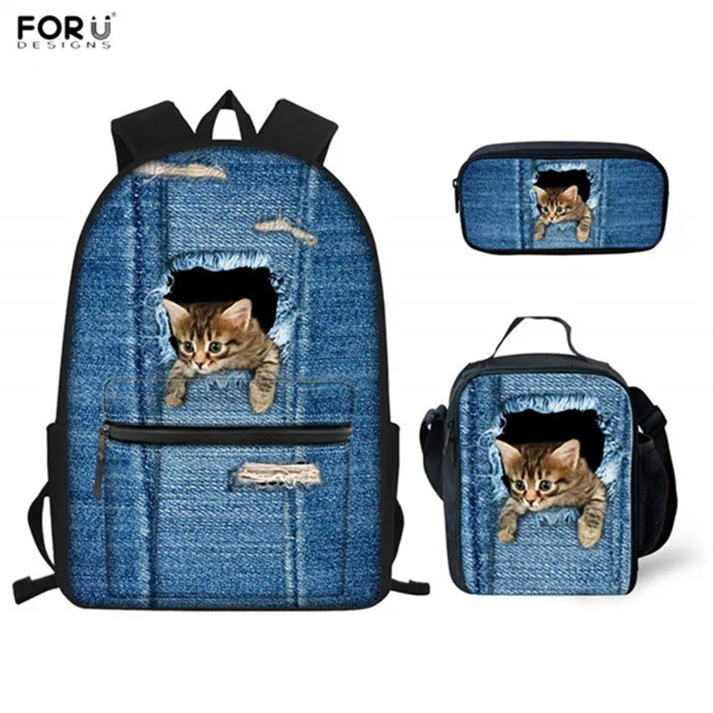 FORUDESIGNS 3 шт./компл. рюкзак для девочек подростков джинсовый милый детский школьный