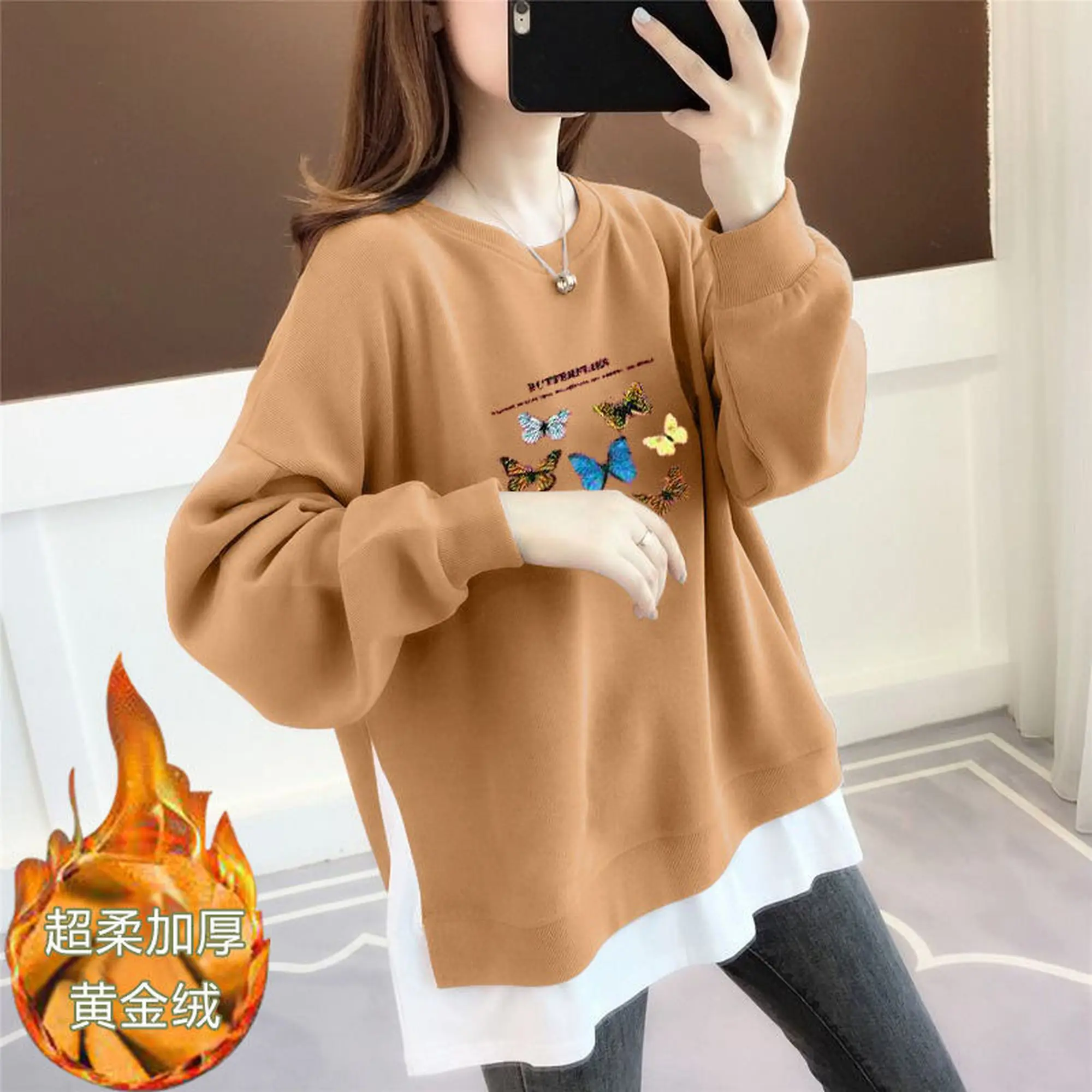 

[Golden Velvet Inside] Cotton Retaines 2020 New Autumn/Winter Loose Size Fake Two Thickened Jackets