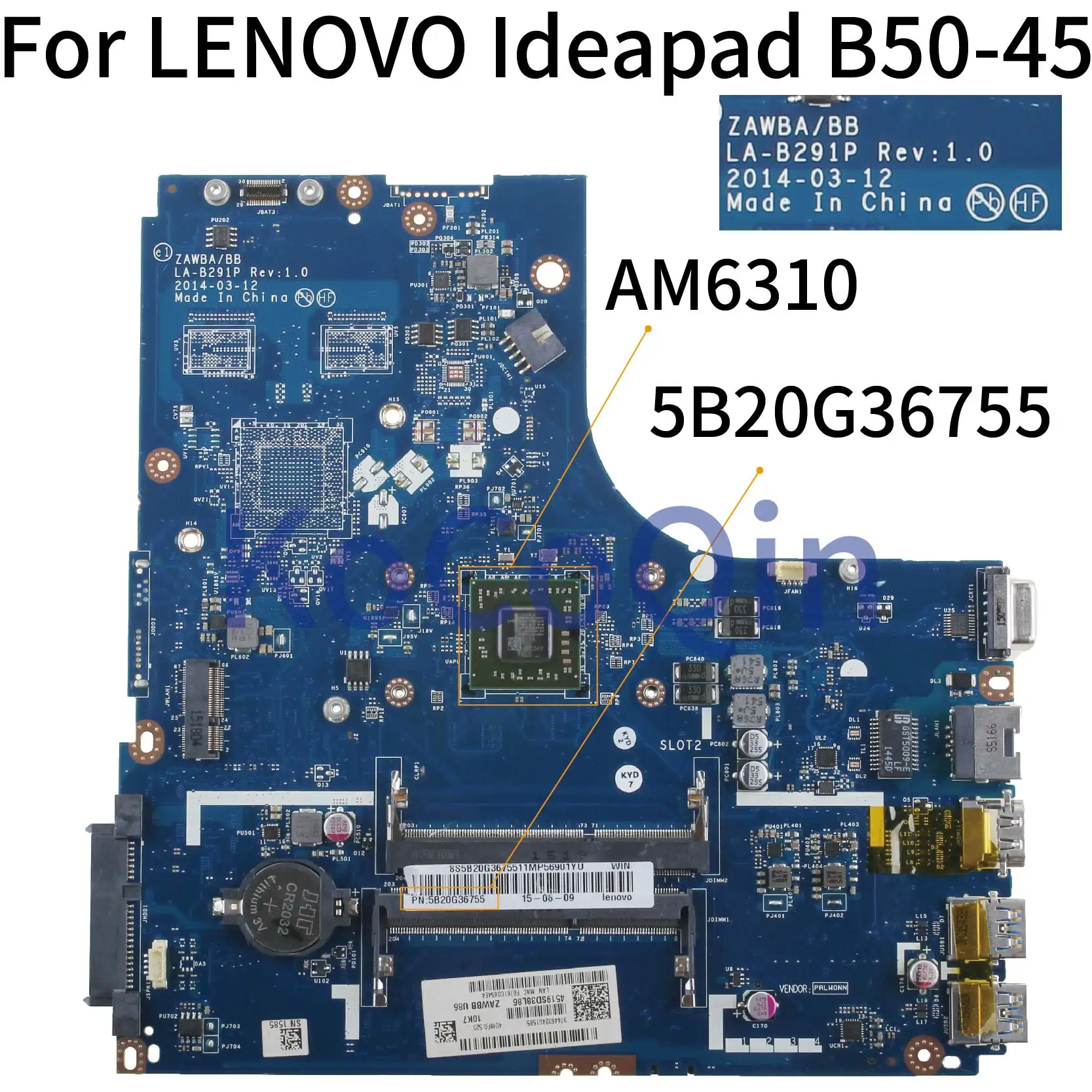 KoCoQin материнская плата для ноутбука LENOVO Ideapad B50-45 A6-6310 AM6310 материнская плата ZAWBA/BB LA-B291P 5B20G36755 KoCoQin материнская плата для ноутбука LENOVO Ideapad B50-45 A6-6310 AM6310 материнская плата ZAWBA/BB LA-B291P 5B20G36755