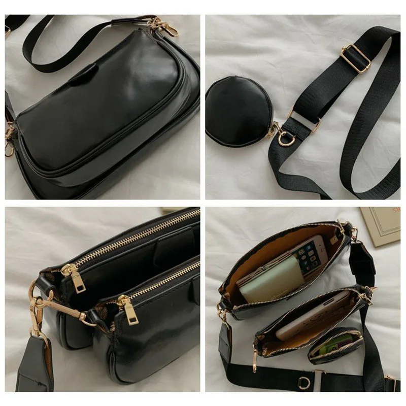 

3 Pcs Shoulder Bags For Woman Messenger Bag Luxury Handbags Wide shoulder strap Crossbody Bag