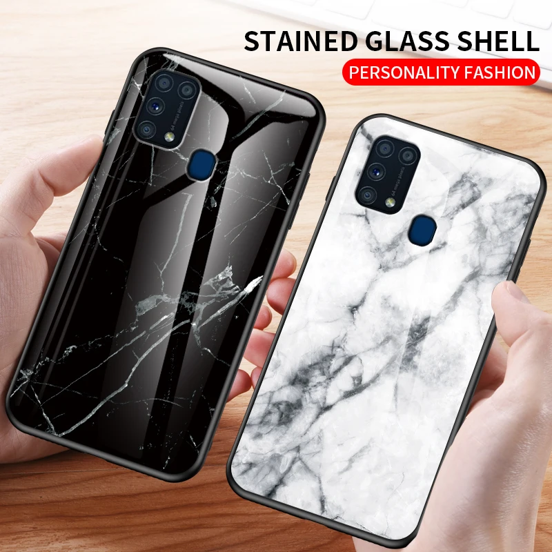 Мраморный стеклянный чехол для телефона Samsung M31 M60S M80S M30S Galaxy M20 M10 защитный с