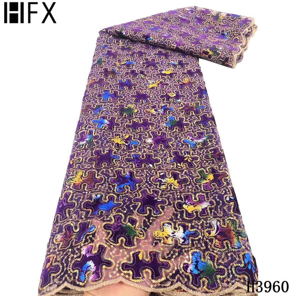 HFX кружевная ткань с блестками вышитая африканская 2020 Высококачественная