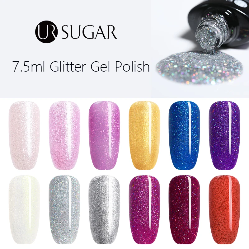 UR SUGAR 7 5 мл Серебряный лазерный Гель лак для ногтей Блестящие Блестки