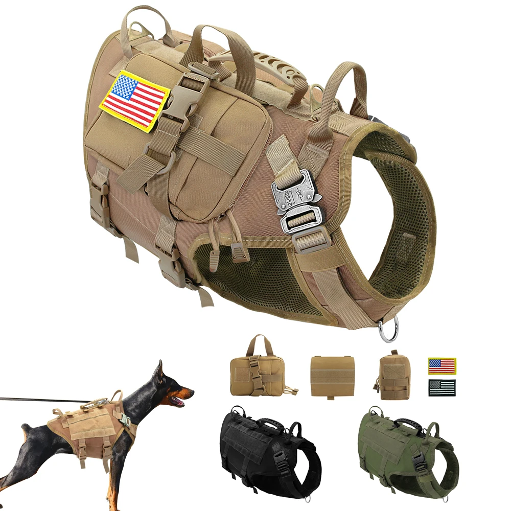Arnés militar de nailon resistente para perros, chaleco táctico para mascotas con bolsa, chaleco de entrenamiento para perros de trabajo, medianos y grandes