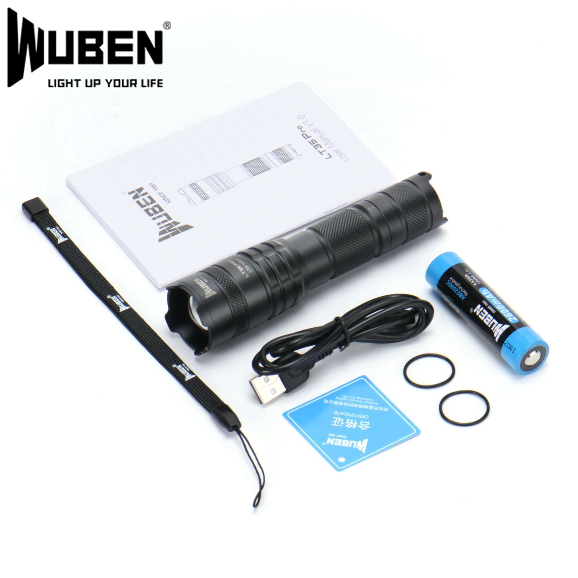 

WUBEN LT35 Pro Zoomable Flashlight XPL2-V6 LED max 1200 lumen 3.7V beam throw 200 meter USB Rechargeable Torch 2600mAh battery
