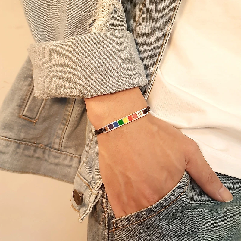 ЛГБТ Радужный Браслет из нержавеющей стали регулируемый веревочный ремешок BFF