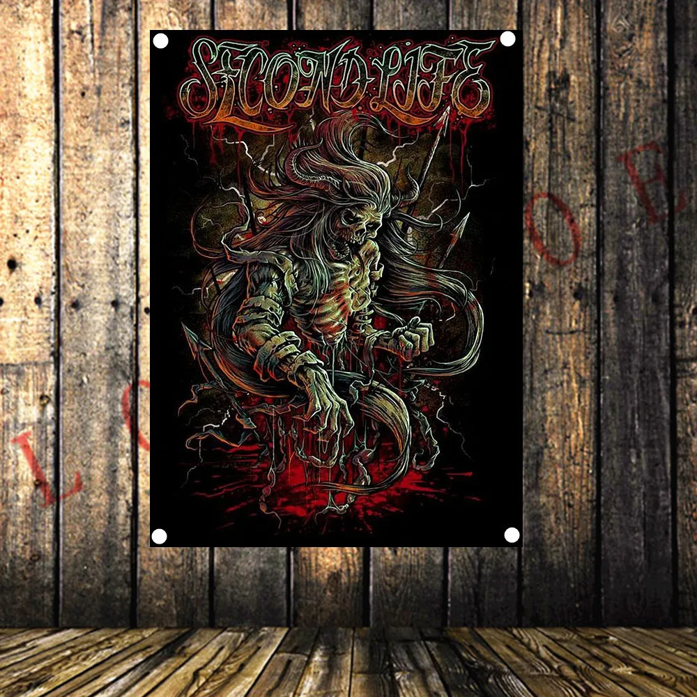 

Rock music tattoo vintage poster cloth painting shabby chic flag banner Wall Sticker Party music festival background decoration