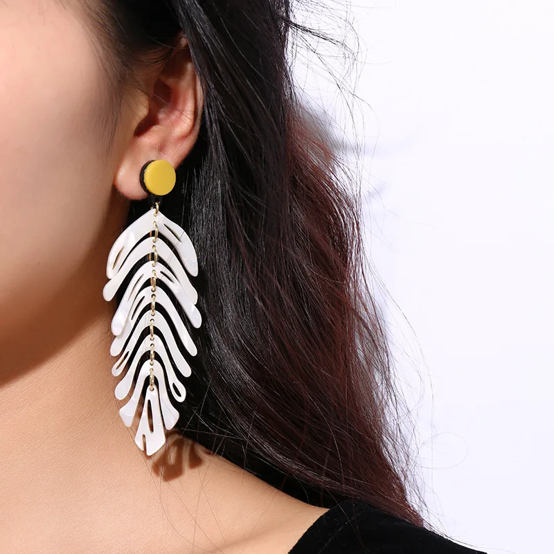 

ELEGANCE11, 2019, массивные серьги, для женщин, выдалбливают листья, свисающие акриловые серьги, длинные серьги, вечерние ювелирные изделия, рождес...