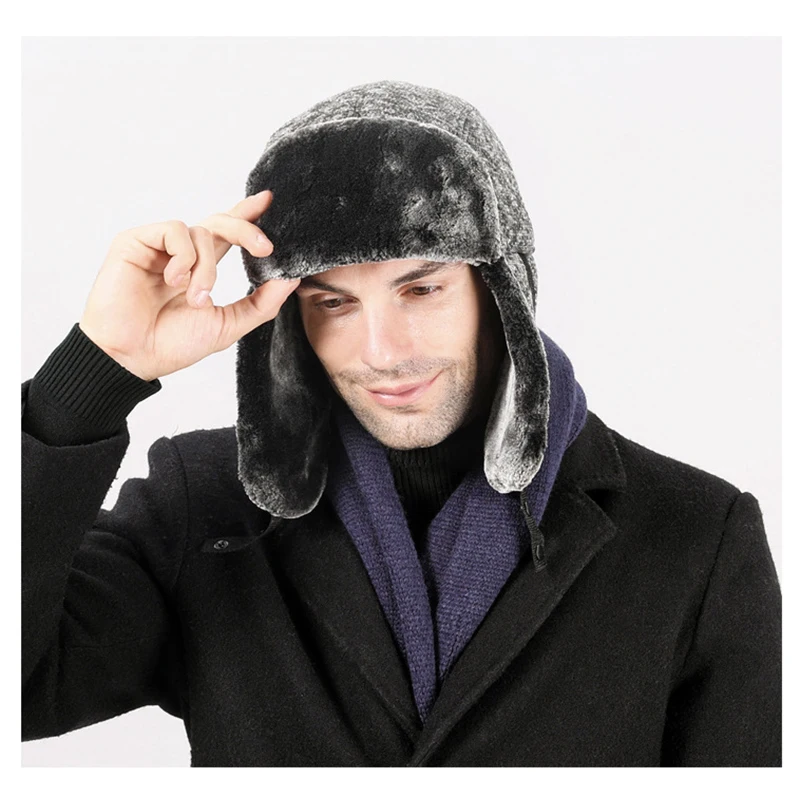 

Wuaumx NEW Thicken Winter Hats For Men Windproof Bomber Hat For Women Warm Russian Trapper Hat Cotton Fur Earflap cap Black