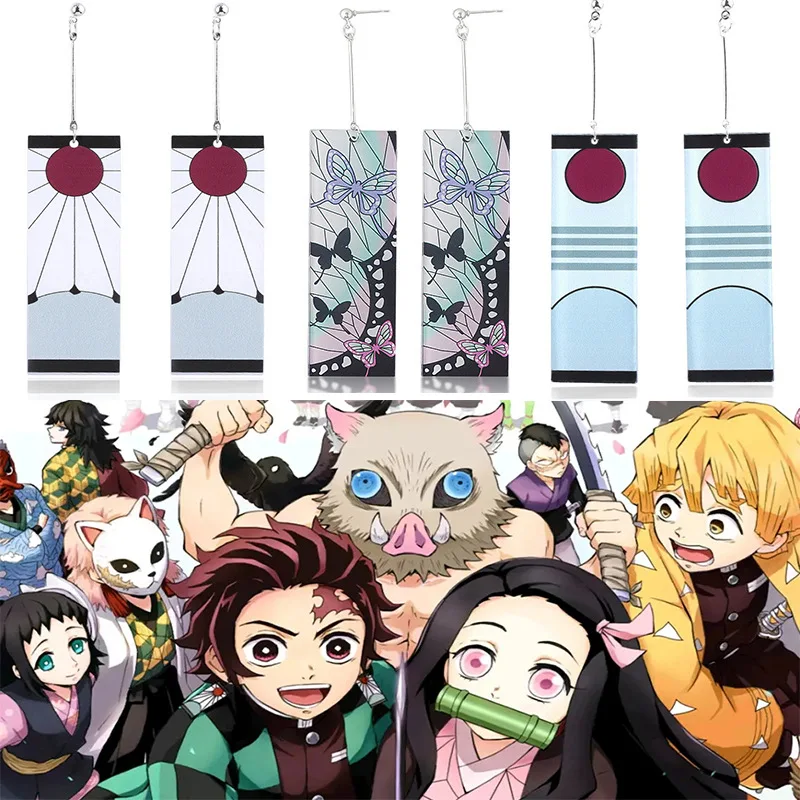 

Fashion Acrylic Tanjiro Earrings Demon Slayer Earrings Anime Cosplay Props Hanafuda Drop Long Earrings for Women Girls Jewelry