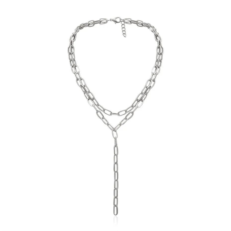 Ingemark Multi Layer Twist Lock Thick Choker Necklace Collares Steampunk Men Chunky Chain Long Tassel Necklace for Women Jewelry