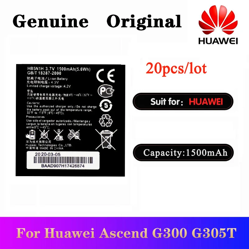 

20pcs/lot Original Battery HB5N1H For Huawei G300 G302D G305T G330 C8812 C8825D U8815 U8818 T8828 T8830 U8681 Bateria 1500mAh