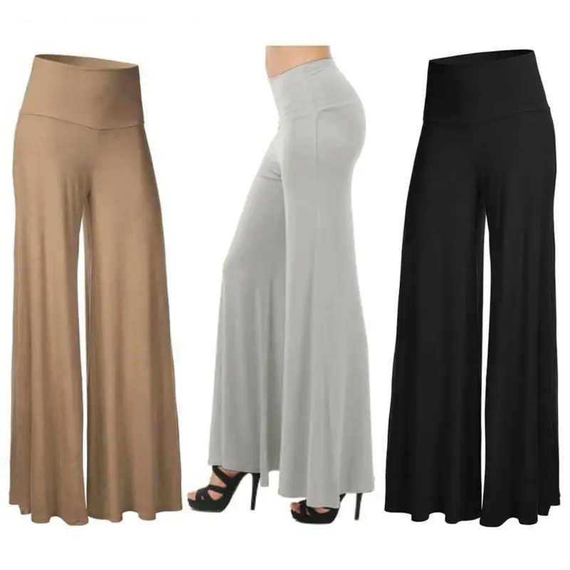 Женские брюки размера плюс с высокой талией широкие длинные однотонные офисные