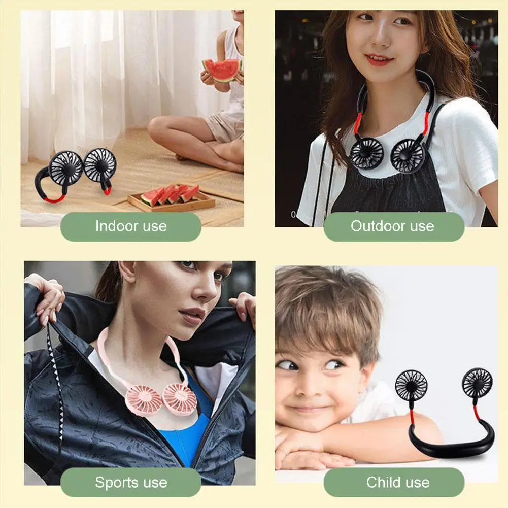 

Mini USB Portable Neck Fan Neckband Rechargeable Dual 180 Fans Degree Hanging Style Cooler Conditioner Air Adjustable Sport E2X3