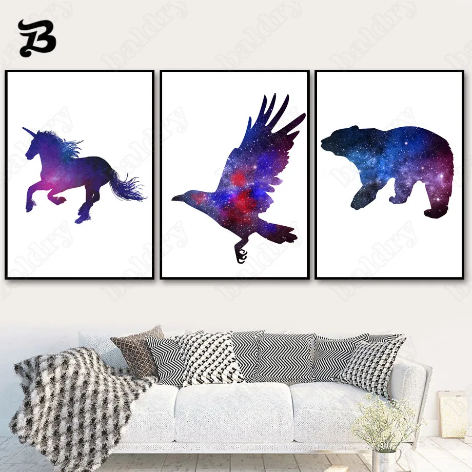 

Canvas Painting for Living Room Nordic Style Purple Color Unicorn Eagle Bear Animals Wall Art Posters and Prints Home Wall Decor
