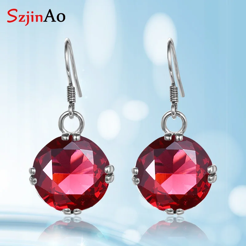 Женские серьги с круглым Рубином ручной работы из стерлингового серебра 925