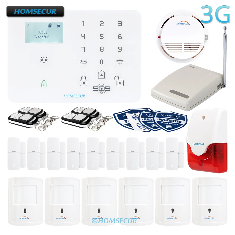 

HOMSECUR Wireless&wired WCDMA-3G/GSM Home Pet-Immune Alarm System With SMS Notification for Real-time Arm/Disarm Status