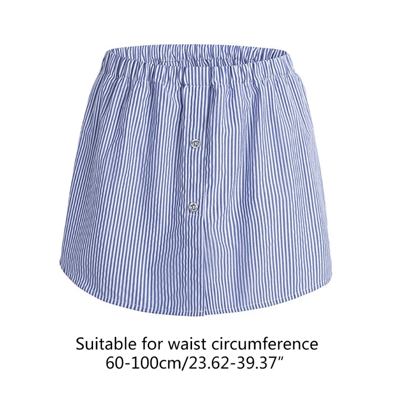 

Women Layering Fake Top Lower Sweep Skirt Buttons Blue Striped Blouse A-Line False Hem Skirt Extenders for Sweater