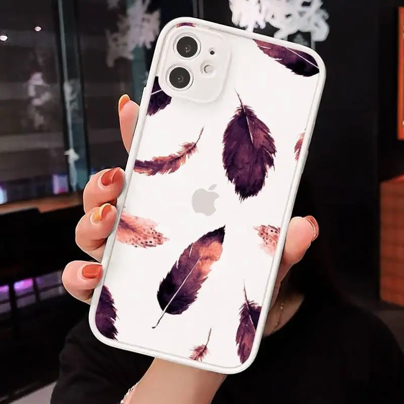 

Feather art cartoon design luxury design Phone Case matte transparent For iphone 7 8 11 12 plus mini x xs xr pro max cover