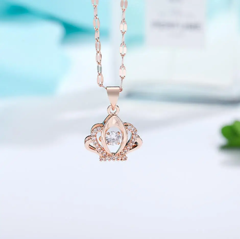

2021 new beating heart titanium steel necklace rose gold micro inlaid zircon smart series