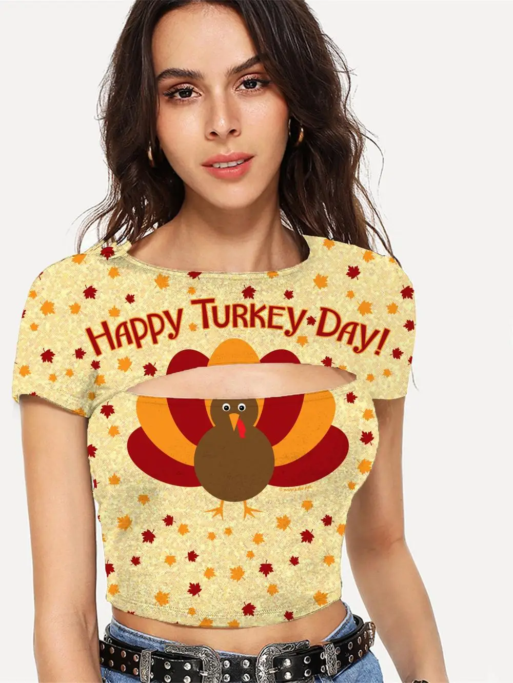 

Somepet Thanksgiving T-shirt Women Animal Shirt Print Hip Hop Hollow Out T shirts Maple Leaf Tshirt Printed Short Sleeve Hip Hop