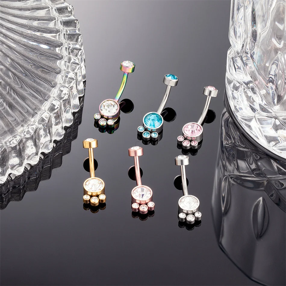 хрустальная нержавеющая сталь пупок серьги 14G 10mm Barbells CZ Navel Rings Simple мужчина