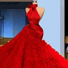 Великолепное африканское красное длинное свадебное платье-Русалка пышное свадебное платье с открытыми плечами, иллюзия, арабское свадебное платье принцессы
