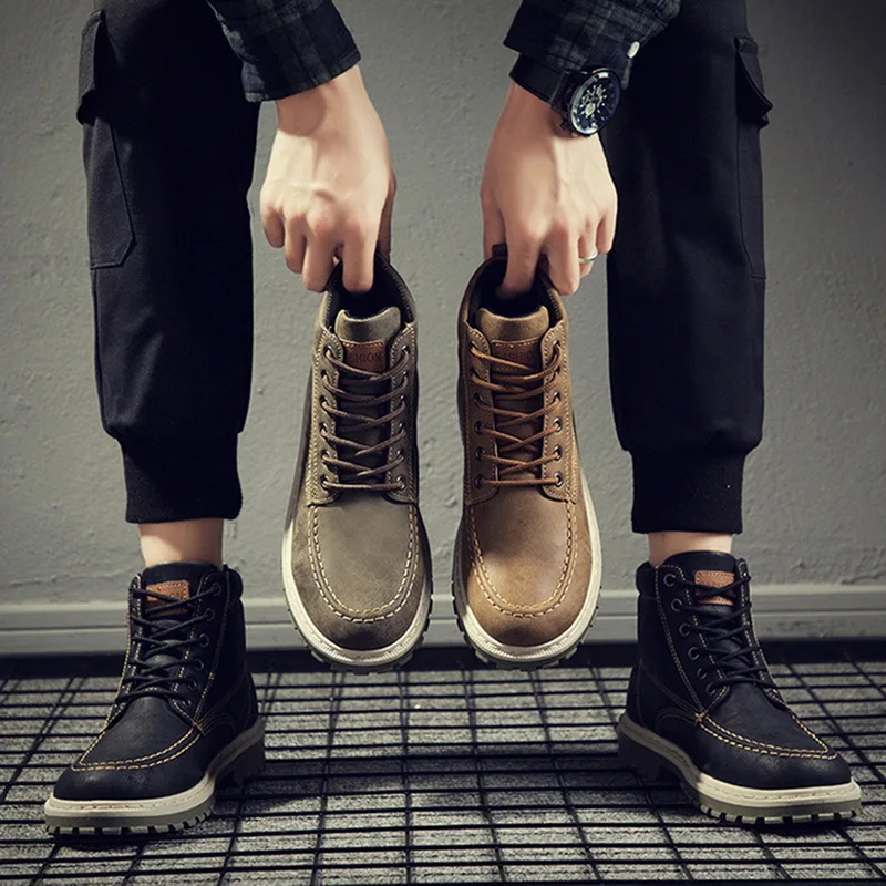 Asputent2019 зимние мужские ботинки новые модные из искусственной кожи удобные