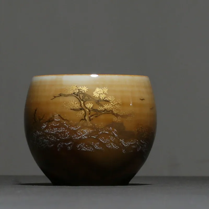

Modern ceramic glazed gold ceramic tea cup pigment Kung Fu household tea cup retro traditional Chinese beverage cup LB81829