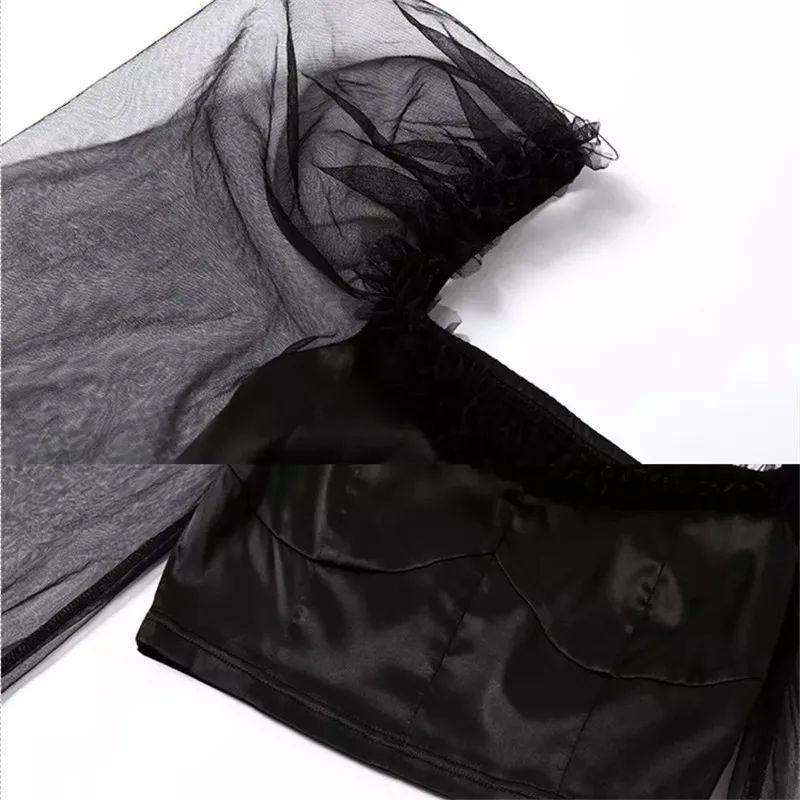 Сексуальные женские Стильные укороченные топы прозрачные сетчатые с пышными