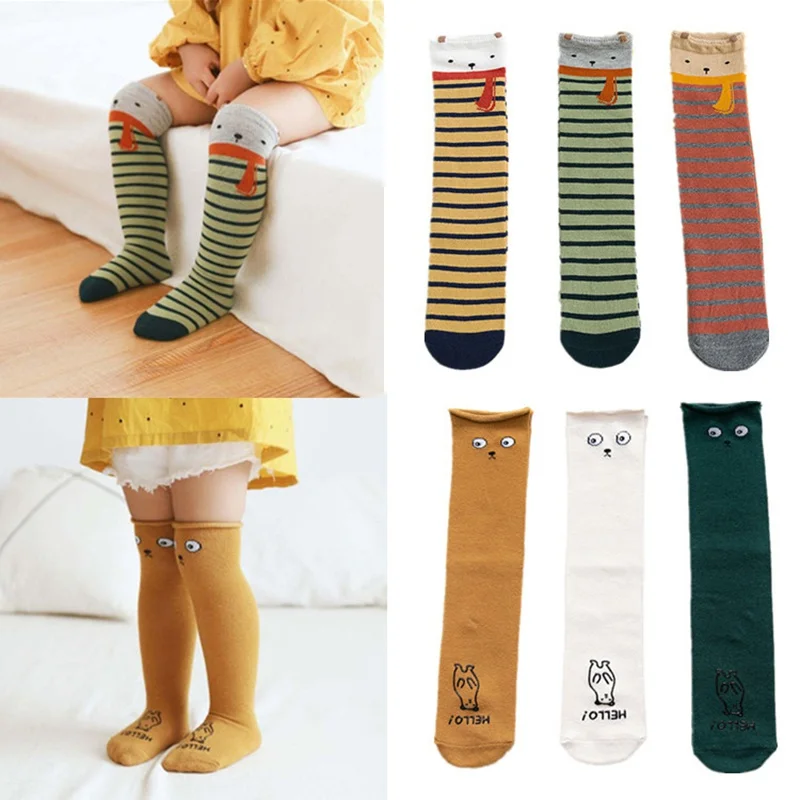 

1-8T 3 Pair Baby Girl Kids High Long Cute Cartoon Stripe Soft Stockings Over Knee Leg Warmers