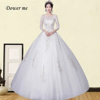 shining crysal wedding dresses gr741 three quarter sleeve plus size wedding gowns embroidery lace vestido de novia 2020
