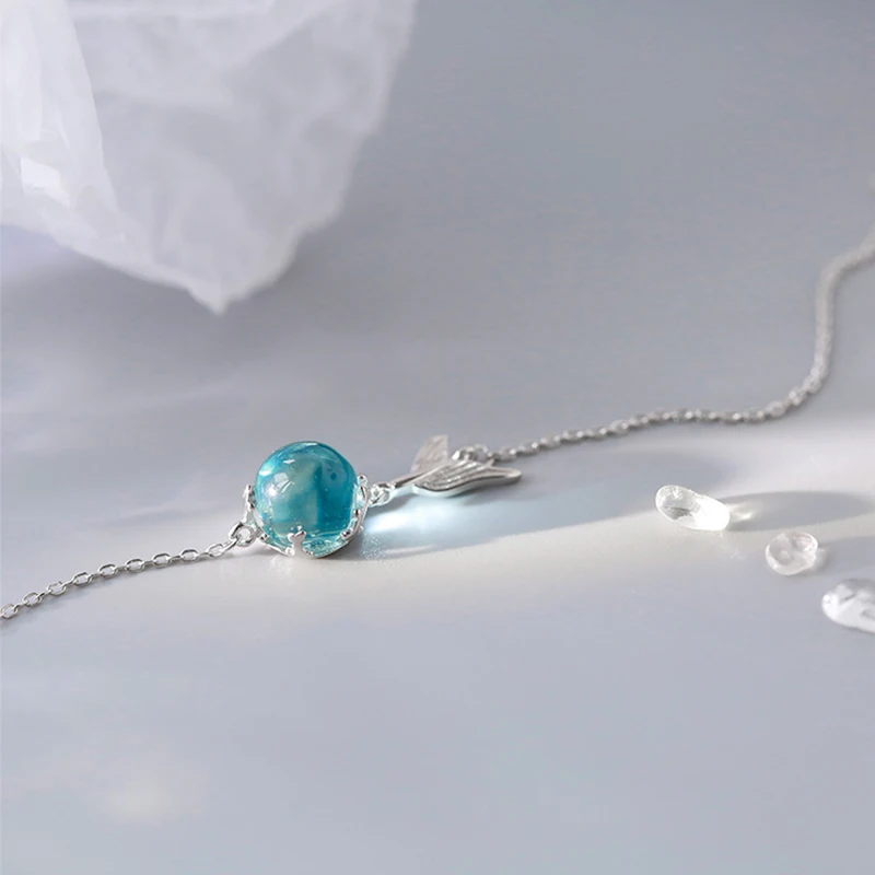 Женское регулируемое кольцо-хвост русалки с голубым кристаллом и пузырчатым