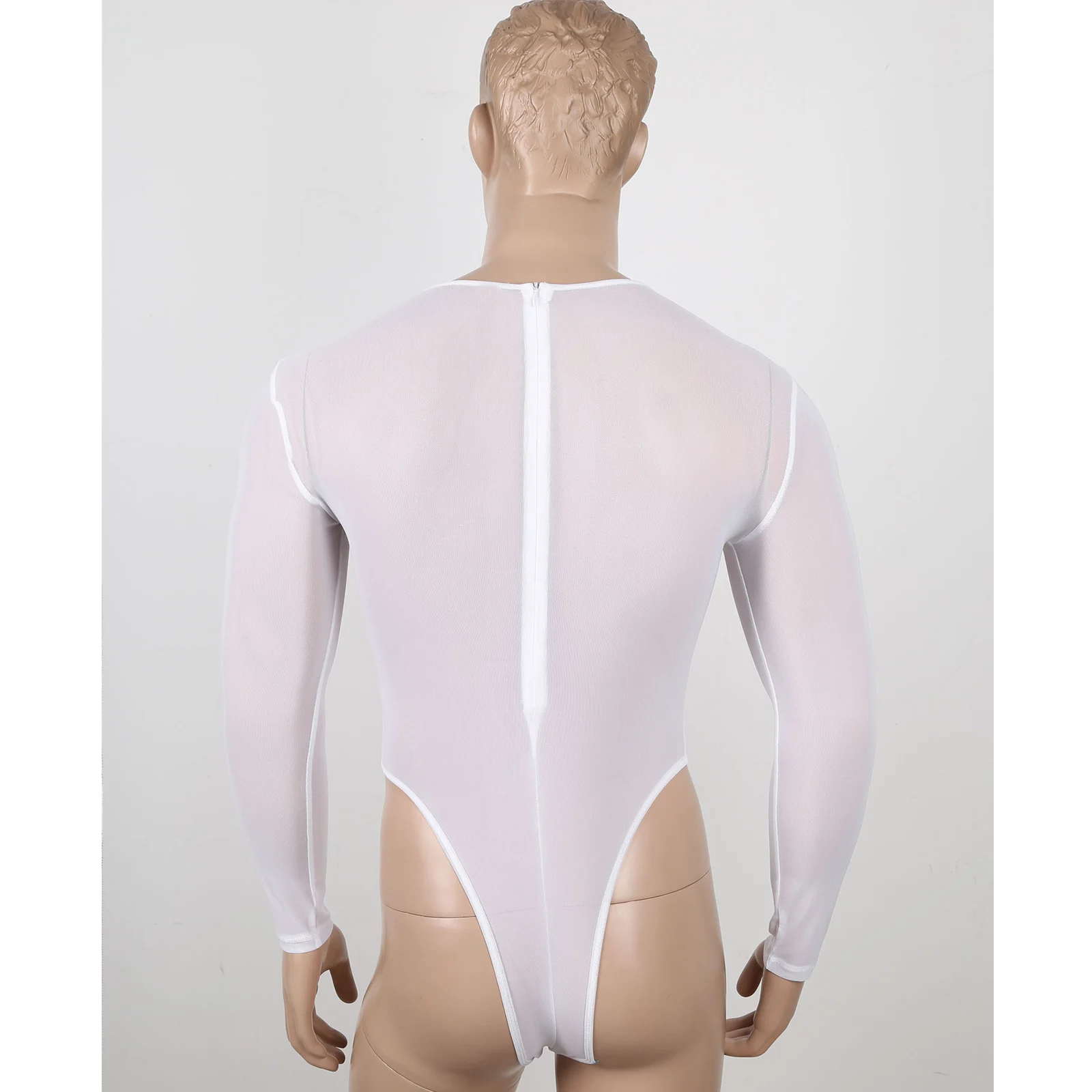 Боди мужское прозрачное Сетчатое стринги с длинным рукавом цельный комбинезон