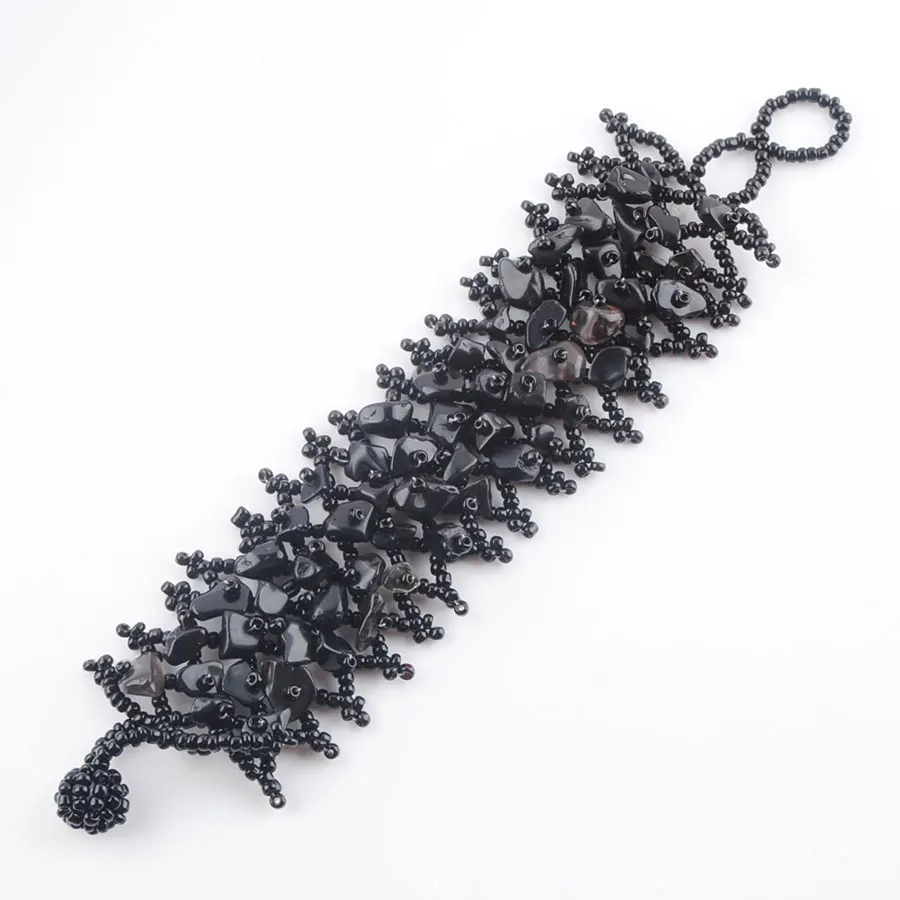 

WOJIAER Natural Black Quartz Stone Weave Bracelets Chips 4~8mm Beads Stretch Adjustable Bracelet 7~7.5Inches Jewelry PK3036