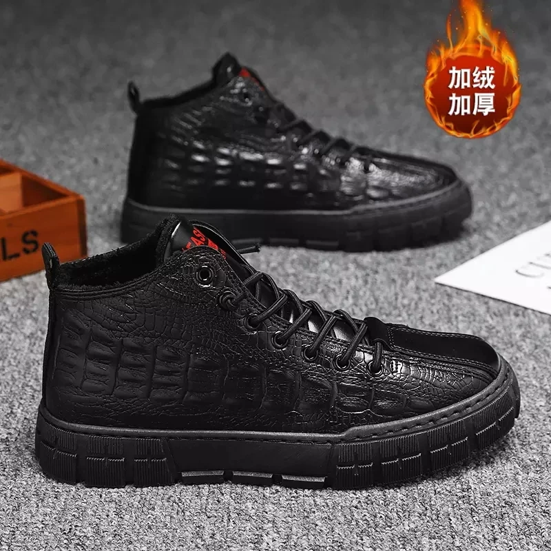 

Martin boots men's winter plus velvet all-match high-top warm shoes Korean trend men casual leather shoes black sport shoes