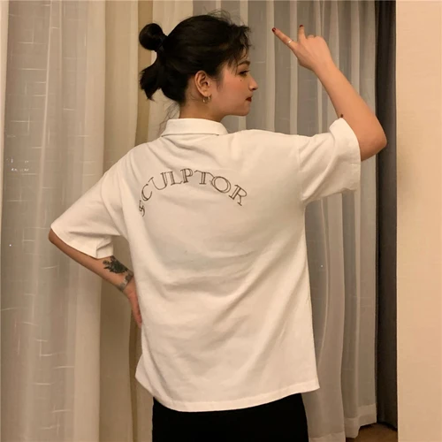 Женская футболка-поло с отложным воротником Повседневная Свободная Базовая