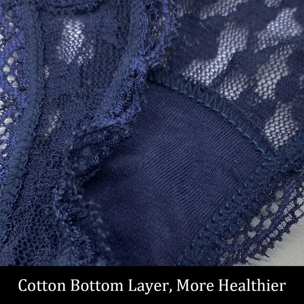 Трусики-стринги женские бесшовные кружевные цвет темно-синий 3 шт. | Женская