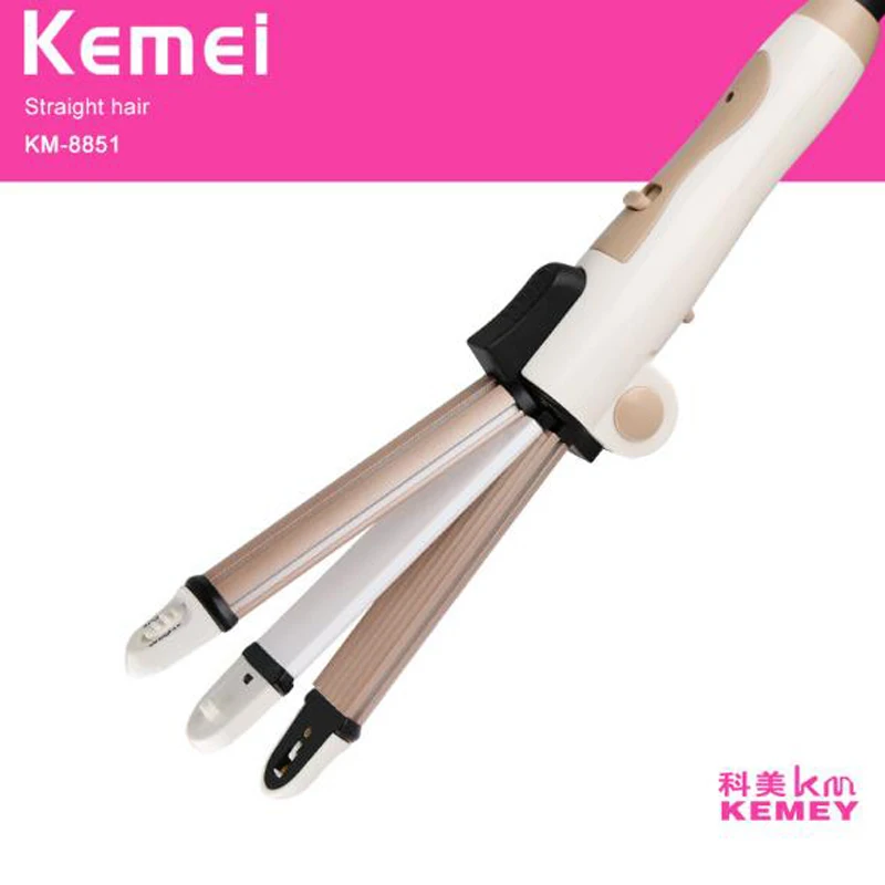 

kemei electric hair straightener curler KM-8851 professional ceramic coating 3 in 1 hair iron curler curling iron hair styling