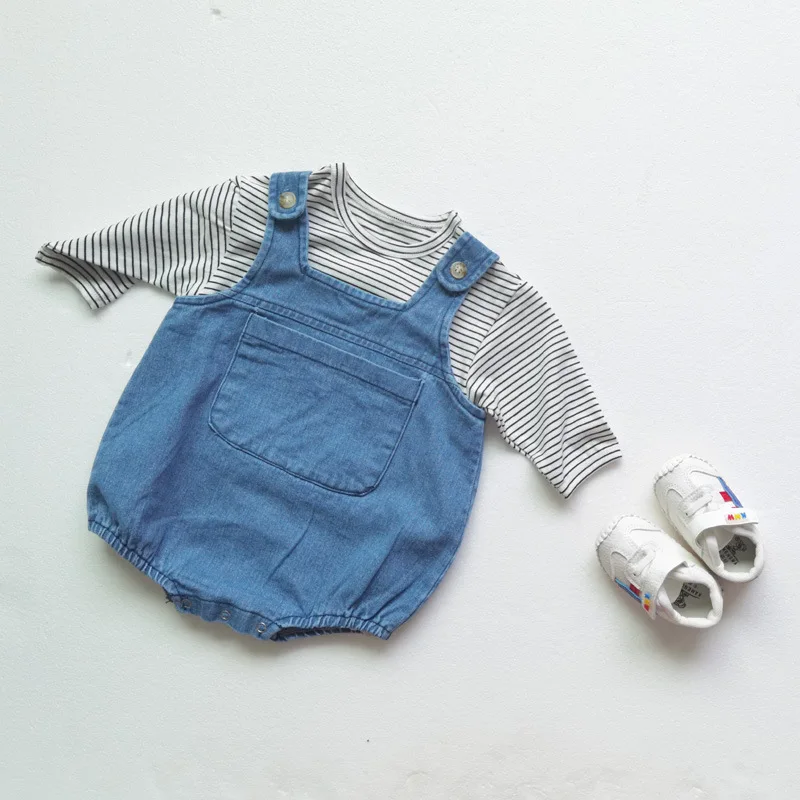 

Korean new baby autumn denim jumpsuit boys and girls sleeveless fashion romper