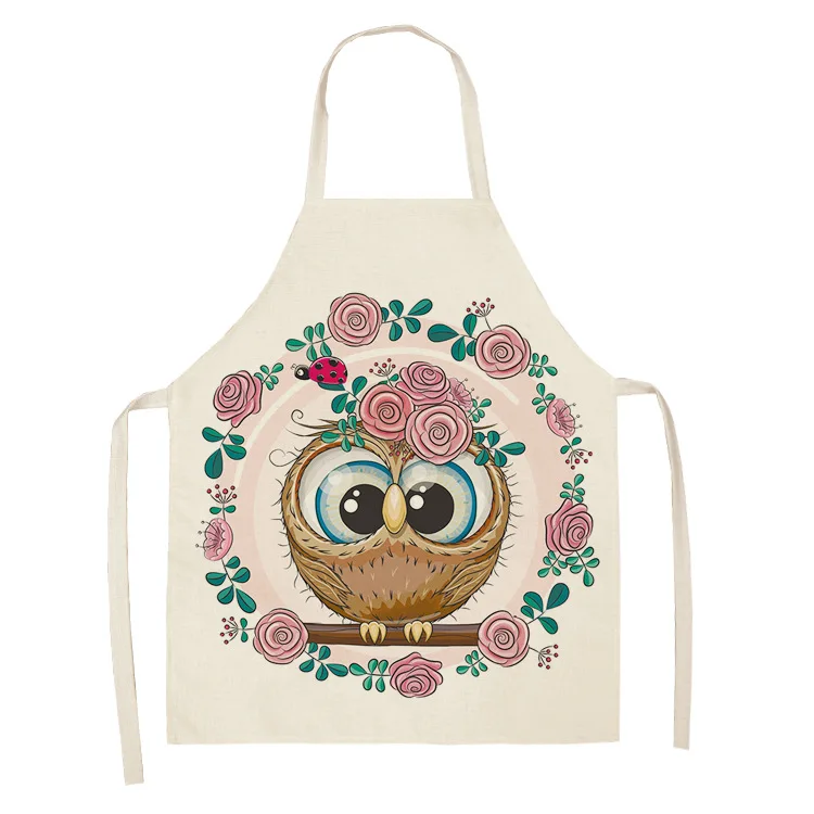 

Child Owl Flower Cartoon Pattern Apron Cotton Linen Sleeveless Aprons 53*65cm Kitchen Brief Pinafore Home Cooking Waist Bibs