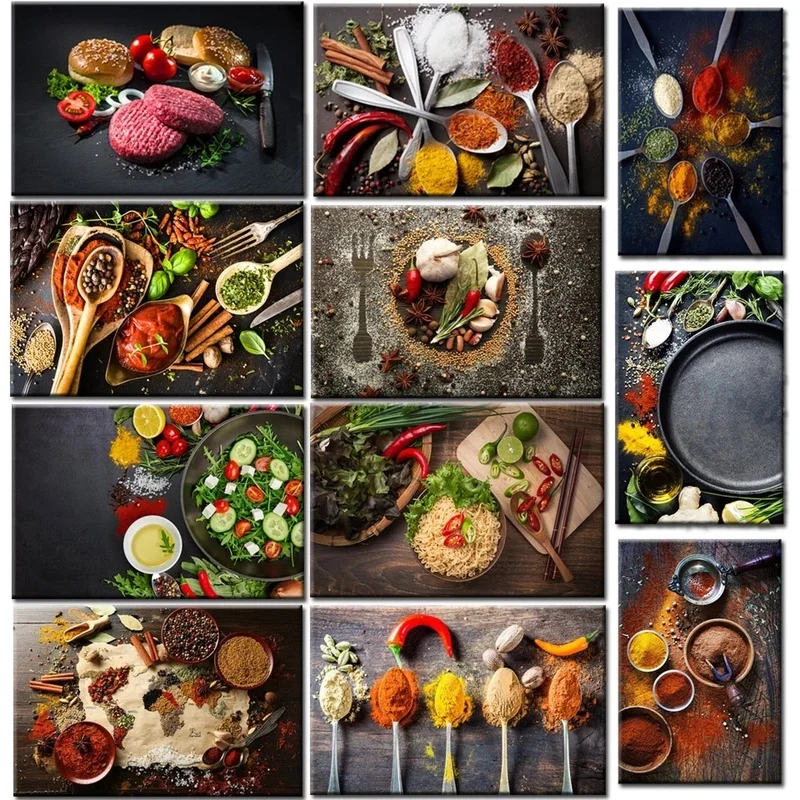 Картина на холсте для кухни постеры в скандинавском стиле с изображением специй