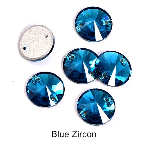 T229-Blue Zircon 40pcs AAAAA Quality 12mm Round Rivoli Glass Sew On Rhinestones Flatback Crystal Sewing Strass for DIY Wedding Dress B1248 - Цвет: T229-Blue Zircon