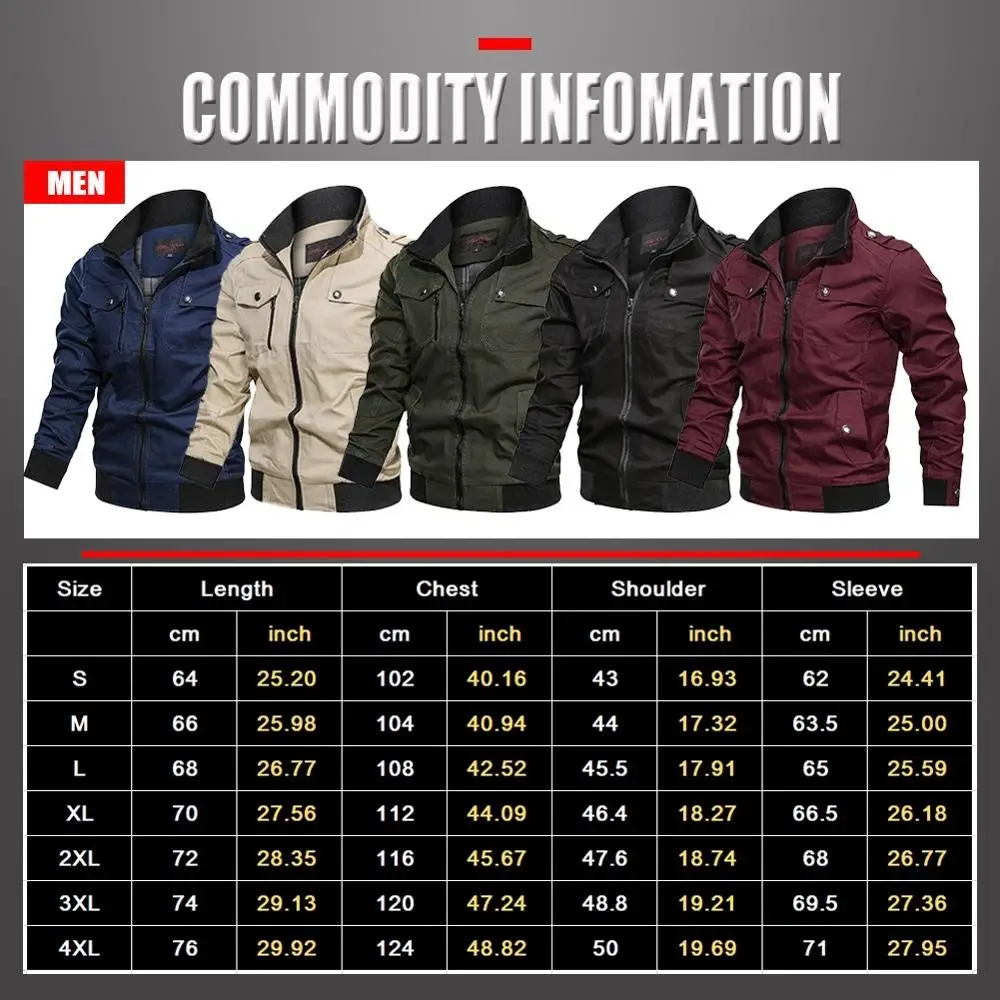 

2020 Spring and Autumn Men's Bomber Jacket Casual Plus Size Male Military Jacket Cotton Pilot Coat Army Men Cargo Flight Jacket